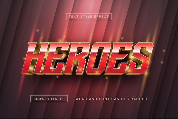 Red gold heroes text effect editable