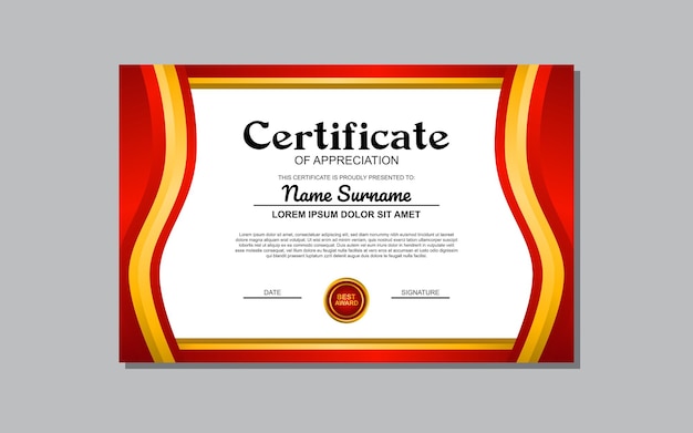 красный и золотой горизонтальный дизайн шаблона сертификата в абстрактном стиле для признательности