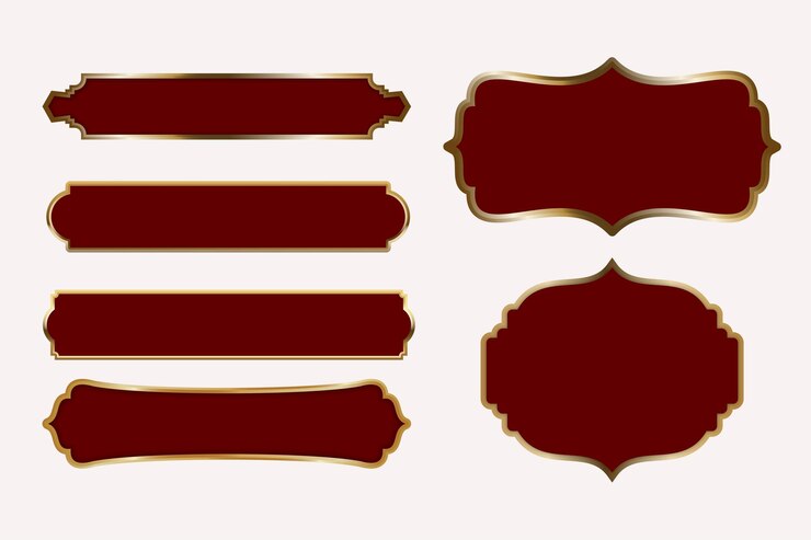 Vector red gold islamic label ornament set