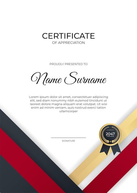 Red gold modern certificate of achievement template with futuristic business design concept