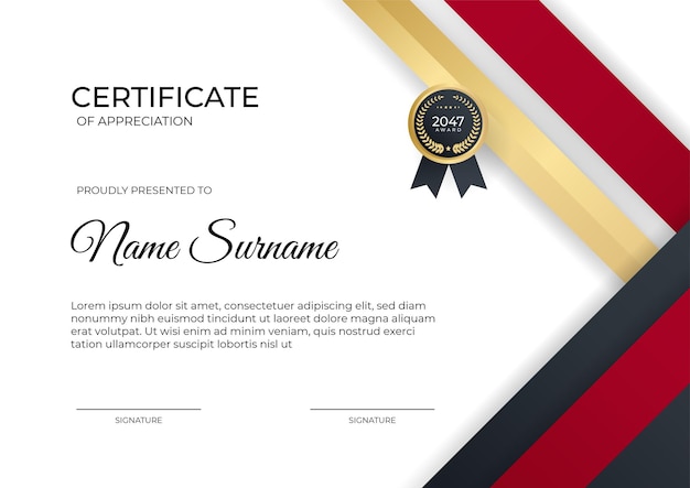 Red gold modern certificate of achievement template with futuristic business design concept