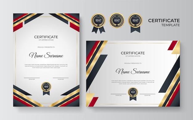 Red gold modern certificate of achievement template with futuristic business design concept