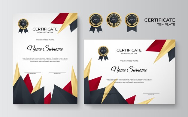 Red gold modern certificate of achievement template with futuristic business design concept