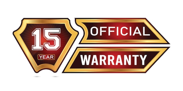 A red and gold sign official warranty badges