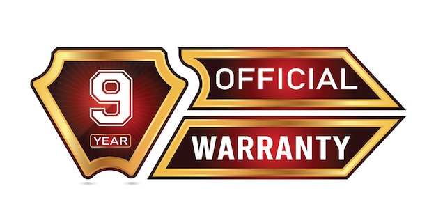 A red and gold warranty label that says'official warranty'on it.