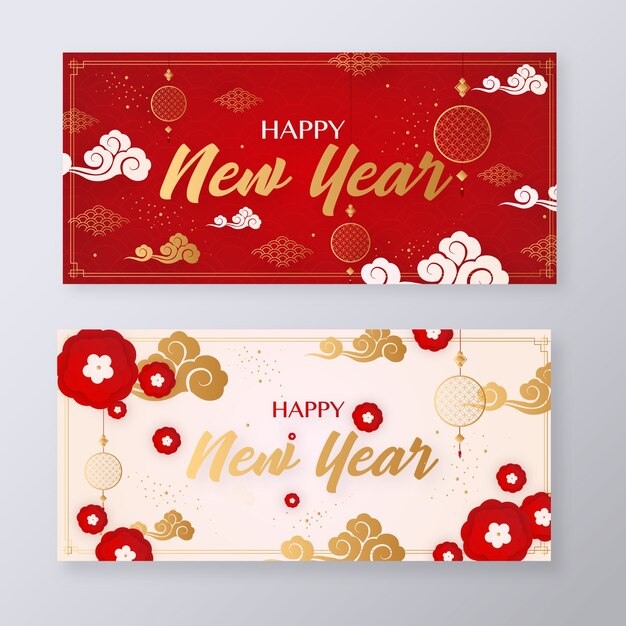 Vector red & golden chinese new year banners