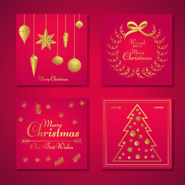 Vector red and golden christmas cards