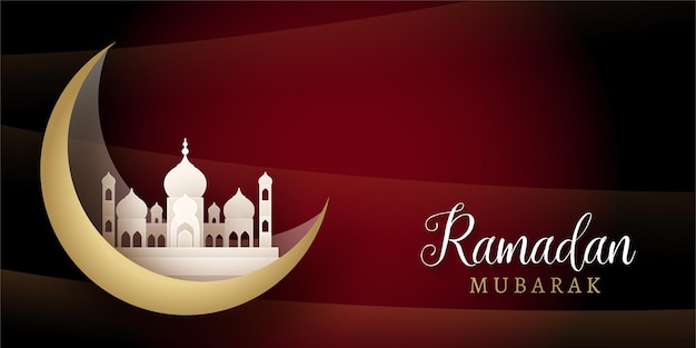 Red and Golden Free vector eid mubarak ramadan season festival greeting design banner background