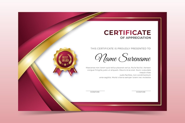 Red and golden luxury certificate template