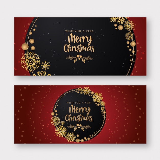 Premium Vector | Red and golden merry christmas banner background