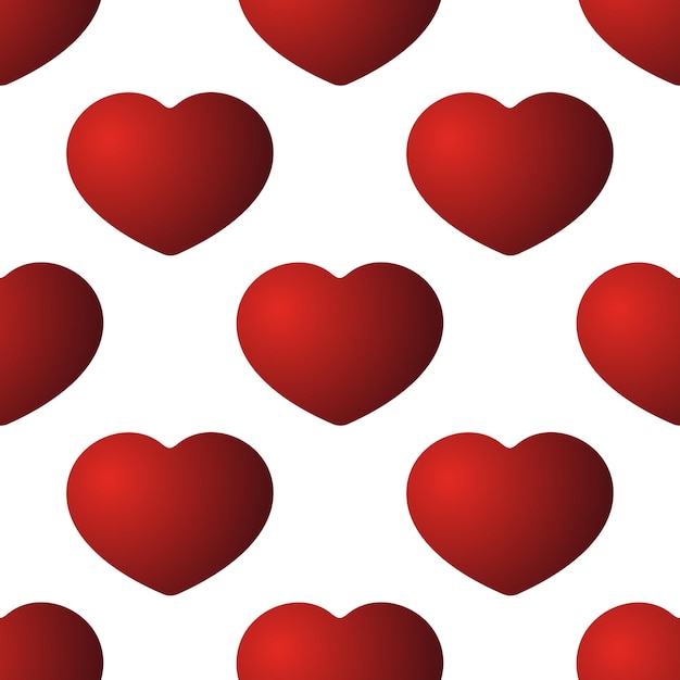 Red gradient hearts on white background Vector seamless pattern