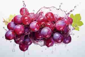 Vector red grape cluster with green leaves isolated on white background red grapes juice splash vector il