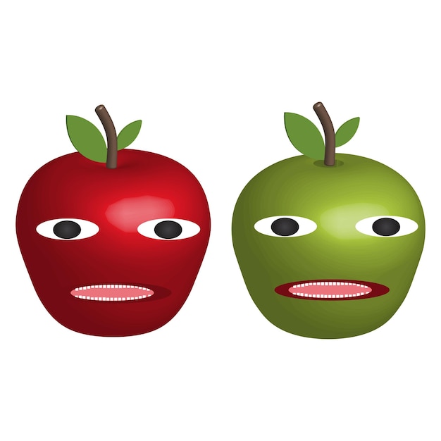 Red and green apple with a smiley face