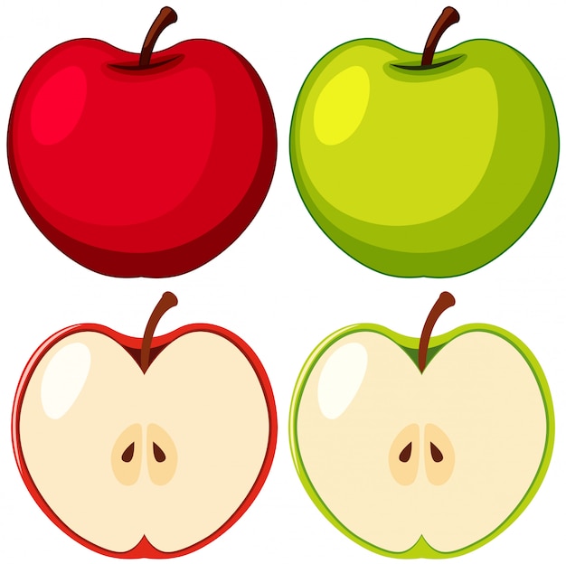 Red and green apples on white background