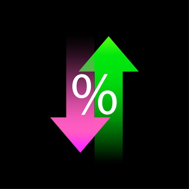 Vector red green arrows percent black background 3d arrows vector illustration