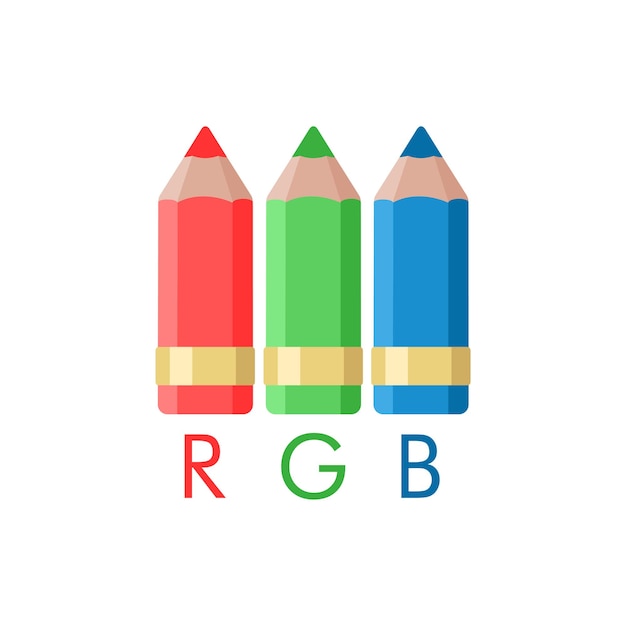 Red green and blue pencils are drawn in a flat simplified children's style isolated vector