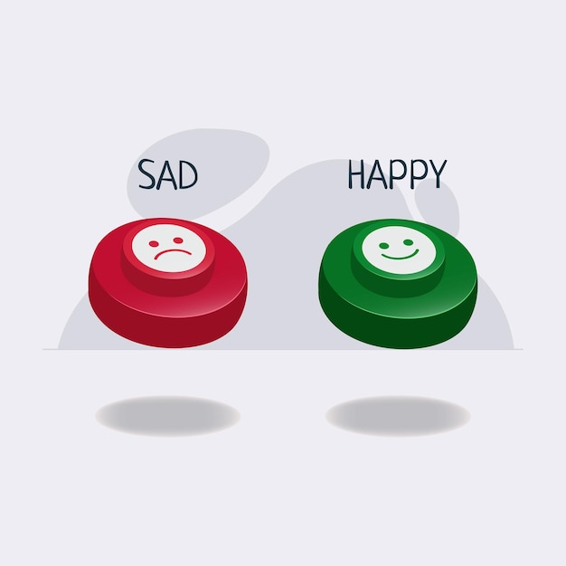 Red and green buttons with sad and happy emoticon design vector