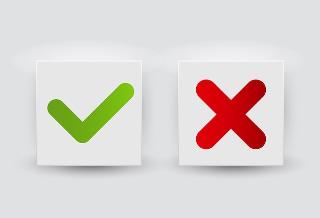 Red and green check mark icons button vector illustration