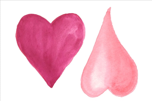 Red and Green Hearts illustration watercolor. Pastel hearts.Love