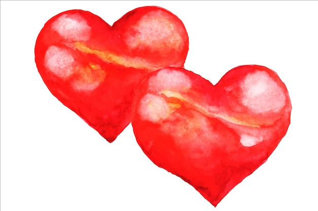 Red and Green Hearts illustration watercolor. Pastel hearts.Love