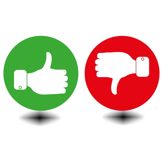 Red and green. like and dislike buttons. Symbols of approval and disapproval. Positive and negative.