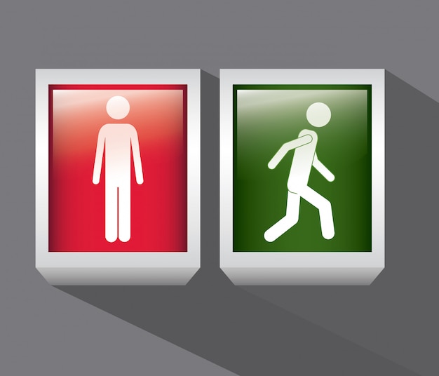 Red and green person. Stop and walking. sign design. 