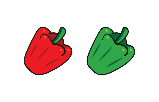 red and green vegetable pepper vector. created in the doodle style. editable and easy to use