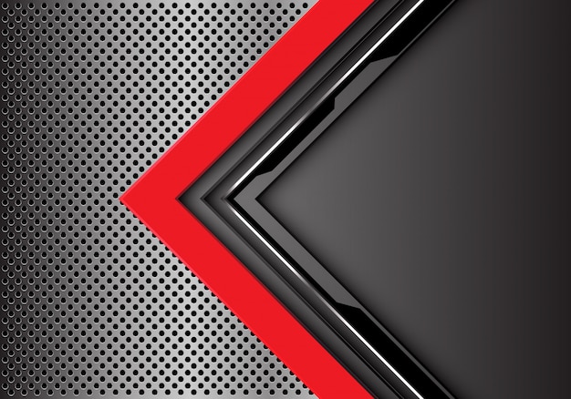 Red grey circuit arrow direction metal circle mesh background.