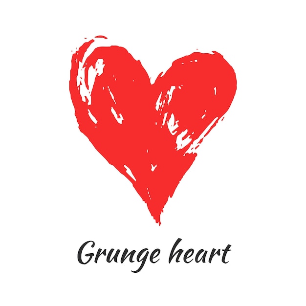 Red grunge hand drawn vector heart shape with calligraphy text Grunge heart