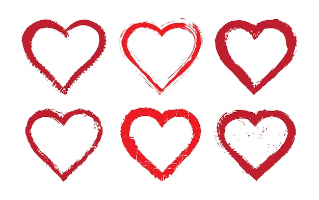 Vector red grunge hearts set.