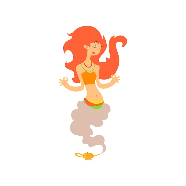 Red Hair Female Genie Isolated Flat Vector Illustration In Childish Cartoon Manner On White Background