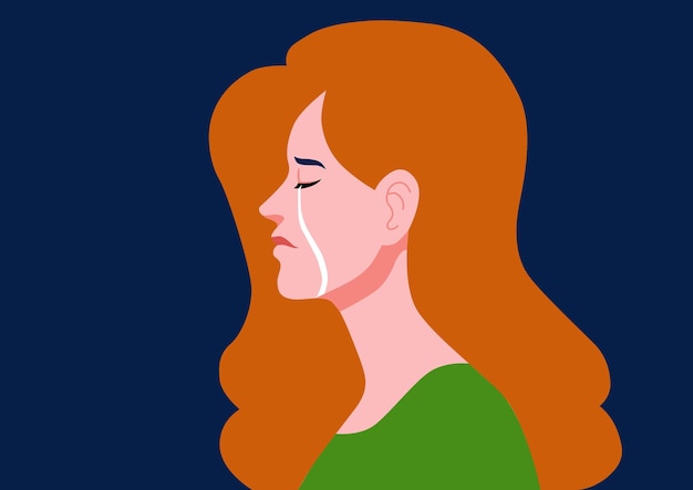 Vector a red hair woman with a tears face