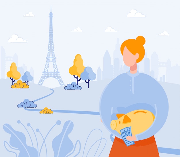 Vector red haired girl, dreaming to visit paris one day.