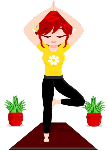 Red Haired Girl in Tree Yoga Pose