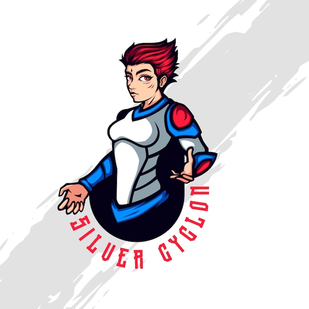 Vector red haired lady on clean suit silver cyclone