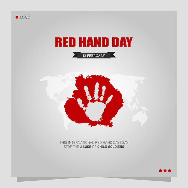 Vector red hand day is observed on february 12th to raise awareness about the use of child soldiers