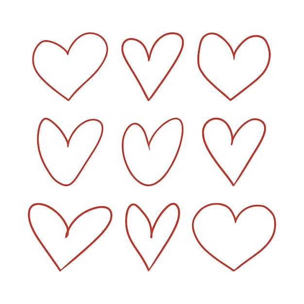 Red hand drawing hearts Vector illustration