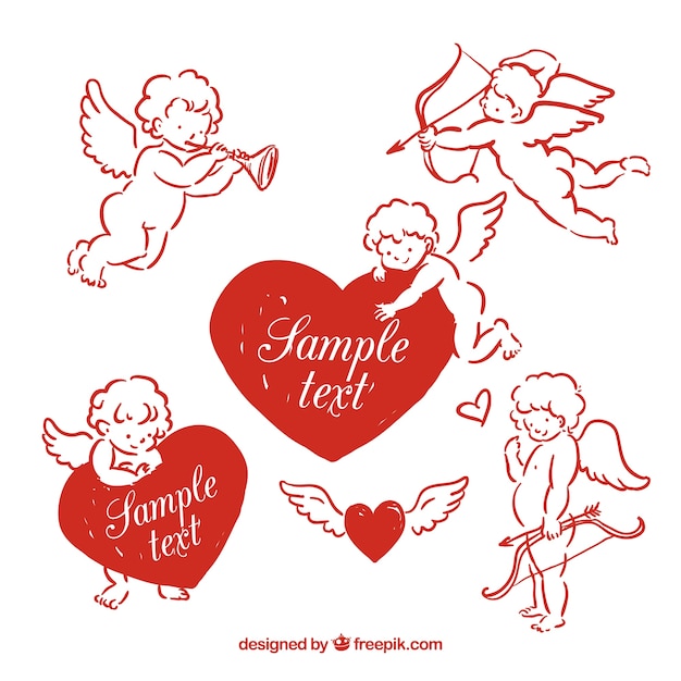 Vector red hand drawn cupids