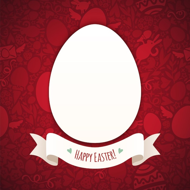 Red happy easter poster with egg