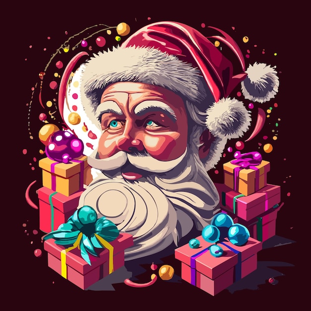 빈티지 크리스마스 클립 아트 TShirt 포스터 승화에 대한 빨간 모자 산타 클로스 벡터 일러스트