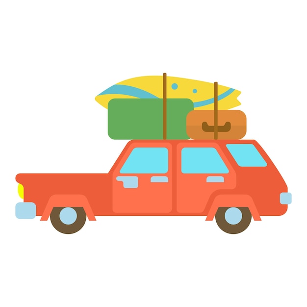 Red hatchback car with roof rack top cargo luggage icon Cartoon illustration of hatchback vector icon for web