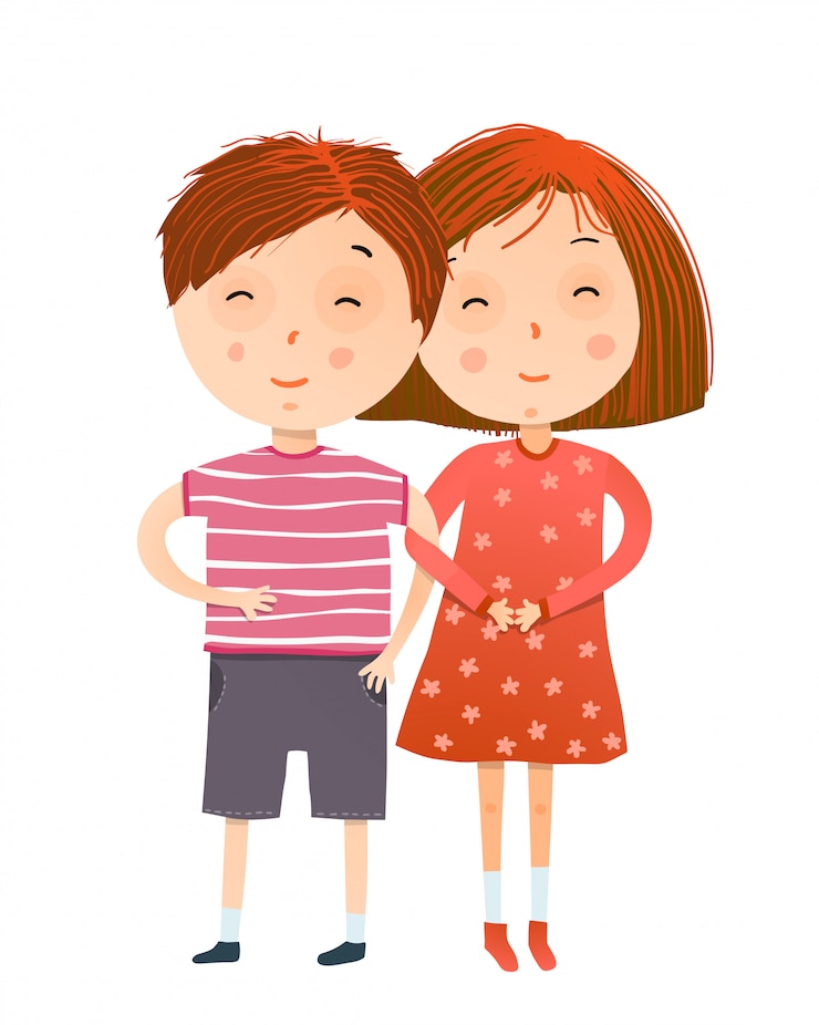 Vector red head girl and boy holding hands