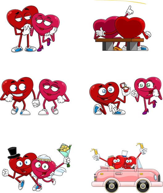 Vector red heart cartoon character series vector collection set isolated on white background