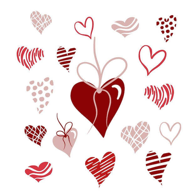 Символ любви значок коллекции красное сердце, изолированные на белом векторе