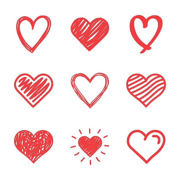 Vector red heart doodle hand drawn icon.