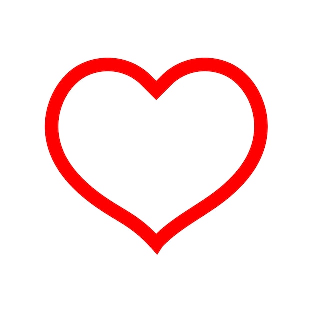 красное сердце, нарисованное на белом фоне с красным контуром