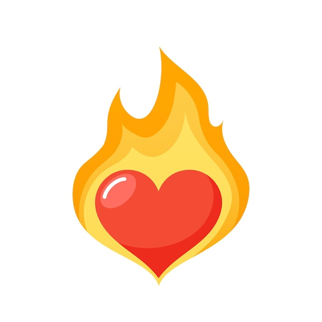 Vector red heart in flame romantic element for for valentines day or wedding greeting card love and loving relations symbol