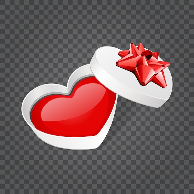 Red heart gift box isolated on transparent background.