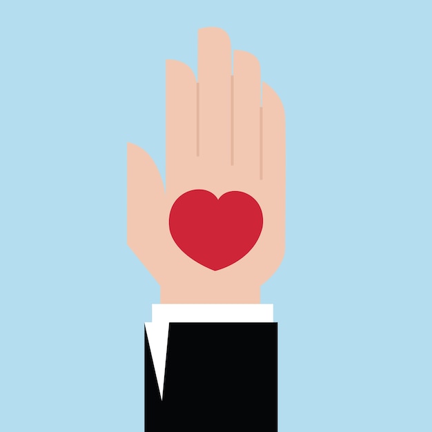 Red heart in hand,vector love  concept