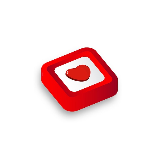Red heart icon button on white background. Valentine concept. Vector illustration
